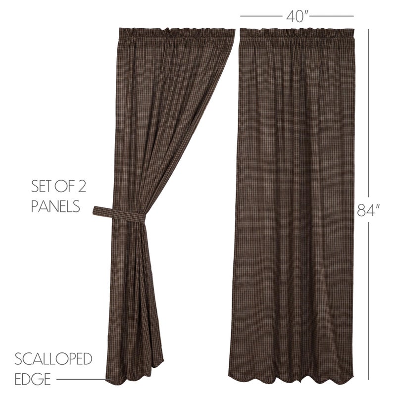 VHC Brands Kettle Grove Plaid Panel Scalloped Set of 2 84x40 Country Curtains, Country Black - Image 2